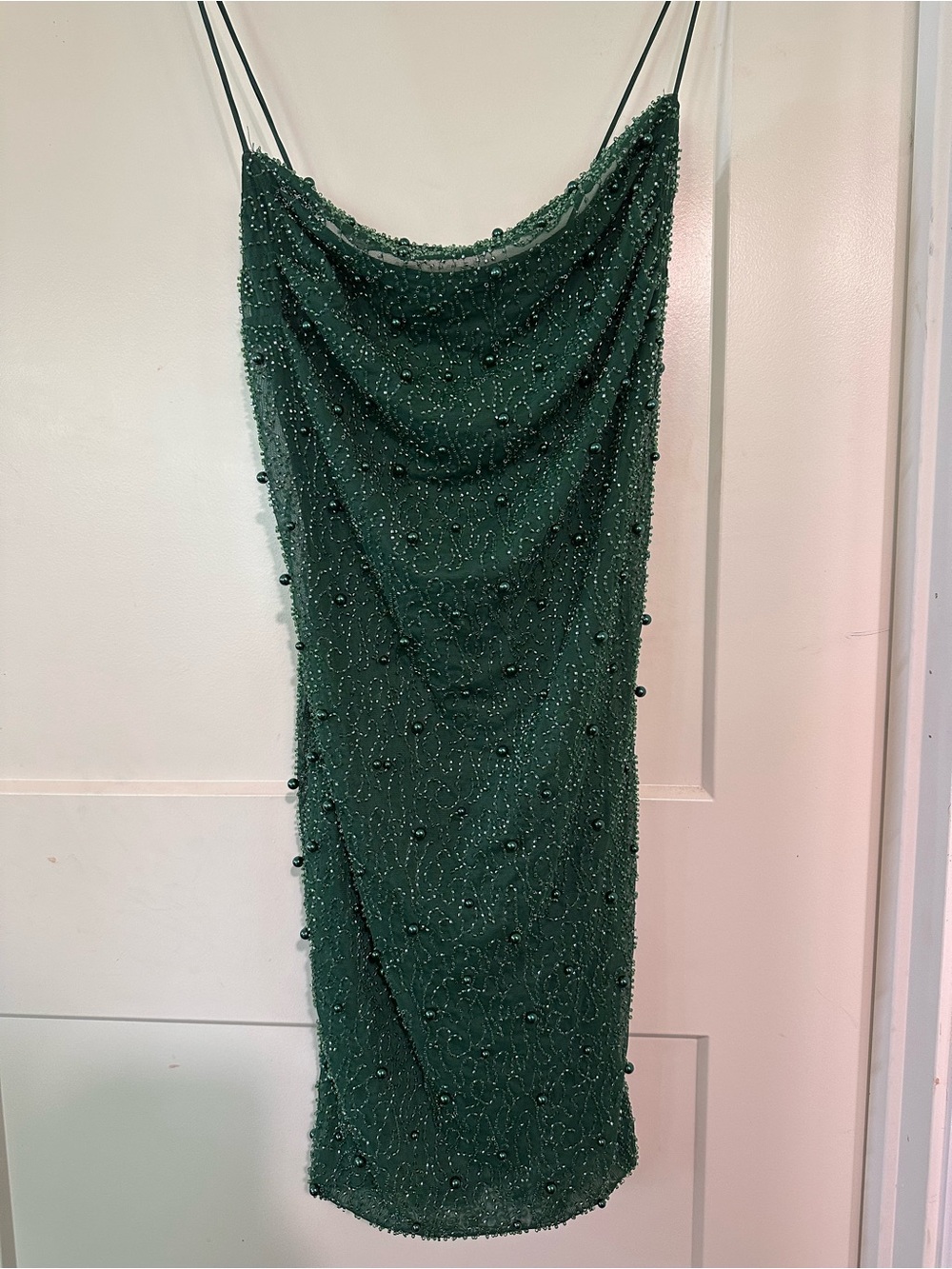 Altar'd State Forest Green Beaded Cowl Neck Mini Dress